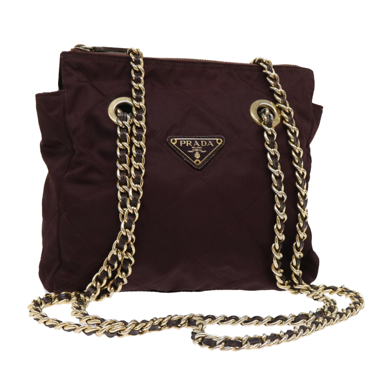 Prada Quilted Chain Shoulder Bag Nylon Purple Auth Ar9843